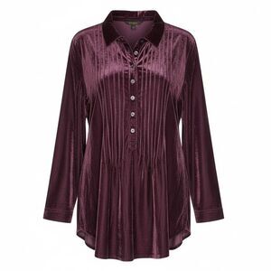 Coldwater Creek Velvet Tunic Top Sz L Long Sleeve Pleated Button Up Whimsygoth
